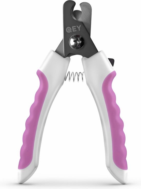 QEY Professioneel Dieren Nagelschaartje - Nageltang - Nagelknipper - Geschikt voor Hond, Kat, Konijn, Vogel - Inclusief veiligheidsstop en gratis nagelvijl - Wit/Roze
