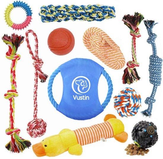 Honden speelgoed - 12 Puppy Speeltjes – Hondenspeelgoed - Honden Touw - Bal - Knuffel - Flostouw - Bijtring - Speeltjes Hond Tegen Verveling - Inclusief Opvouwbare Drinkbak