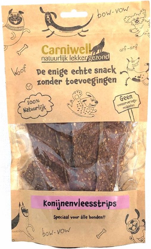 Hondensnack Konijnenvleesstrips 100 Gram Hypoallergeen Kauwsnack Hondensnoepjes
