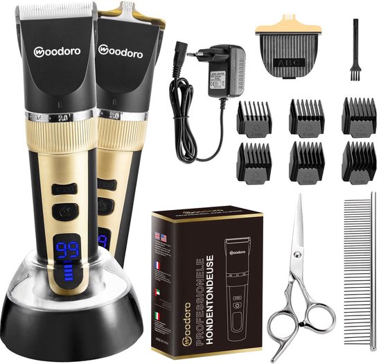 Woodoro Professionele 2-in-1 Hondentondeuse voor Dikke Vacht – Draadloze Honden Tondeuse & Hondentrimmer – Stille Tondeuse Katten & Honden Trimset - Incl. Videohandleiding